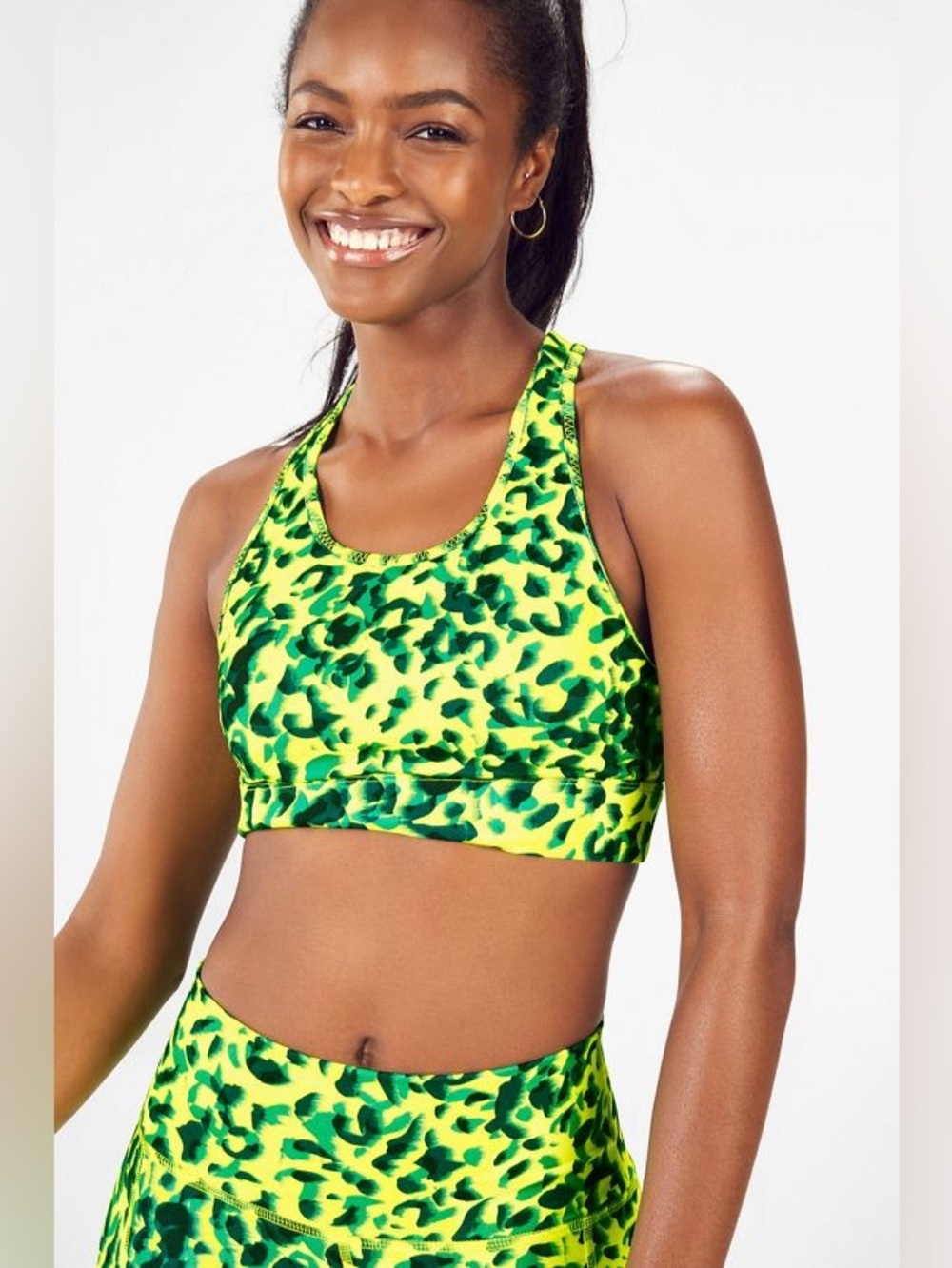 Fabletics On The Go Medium Impact Longline Sports Bra Size Medium Neon Sur